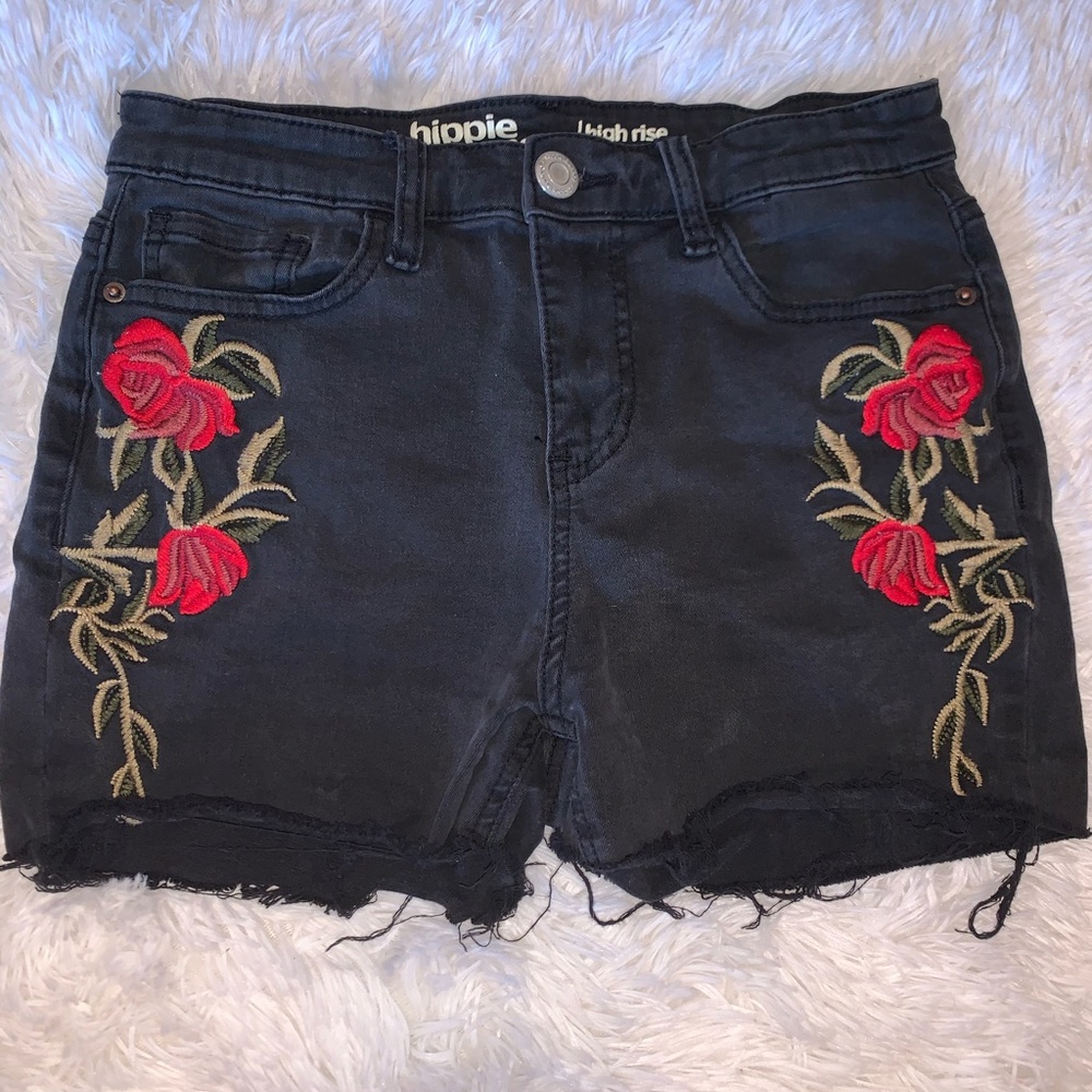 High Rise Embroidered Jean Shorts
